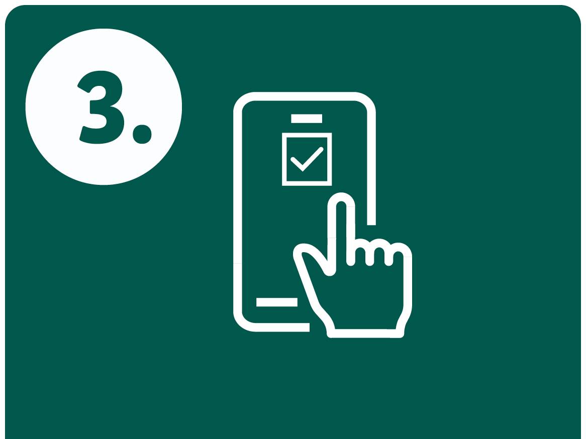 Ikona: številka 3 in roka, ki tapka po zaslonu pametnega telefona s kljukico.