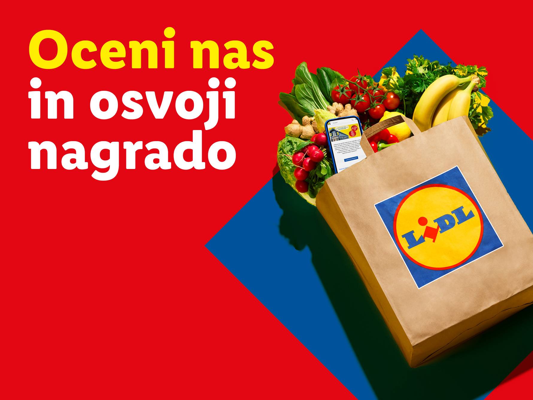 Sadje, zelenjava in Lidl aplikacija.