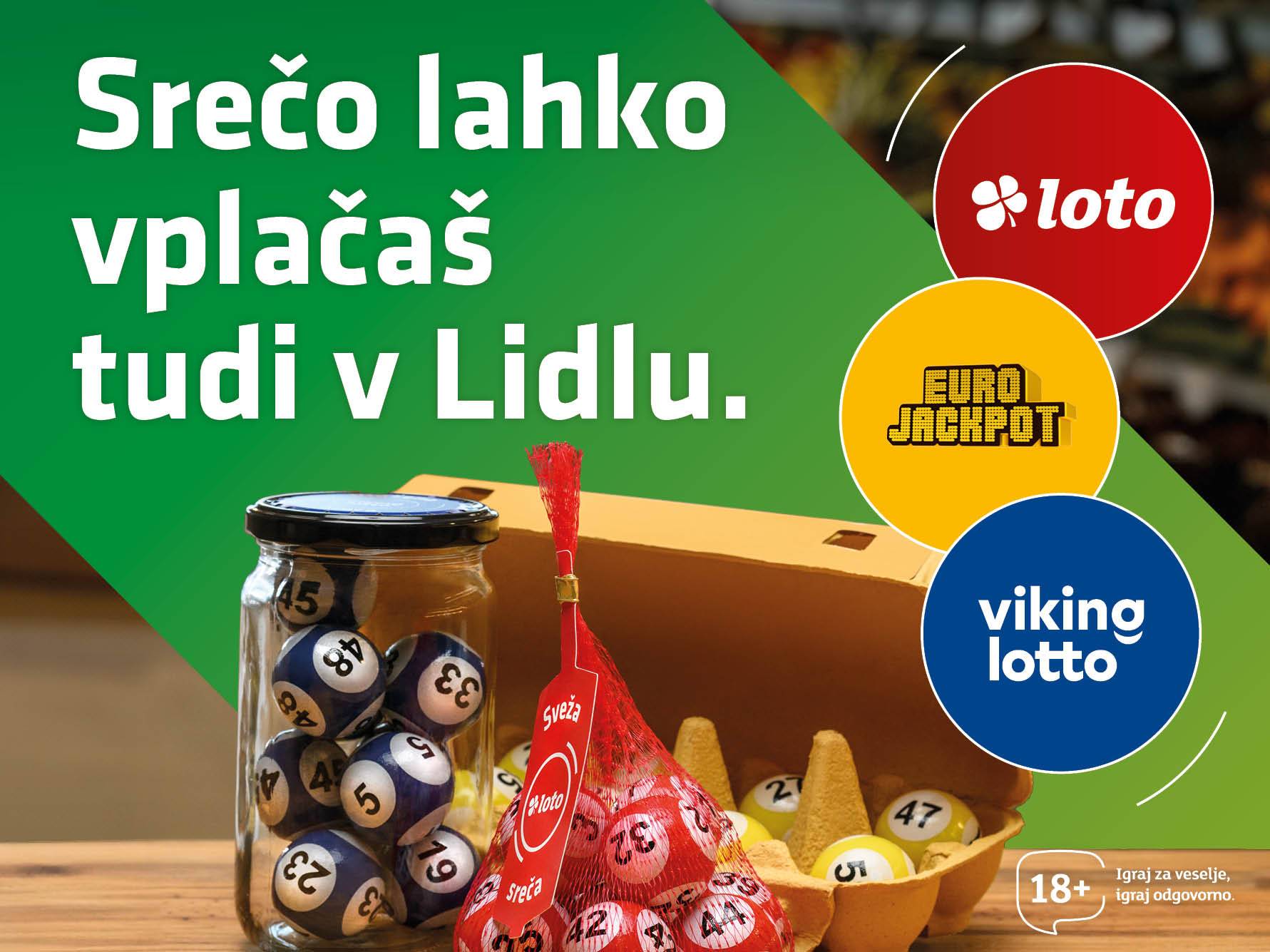 Nakup loterijskih srečk Loto, EuroJackpot in Viking Lotto je sedaj možen tudi v Lidlu.