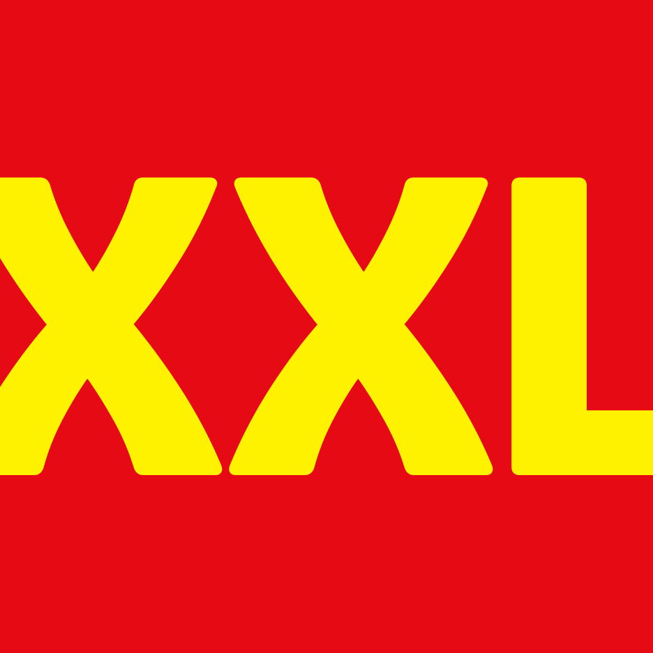 Rumeno besedilo XXL na rdečem ozadju.