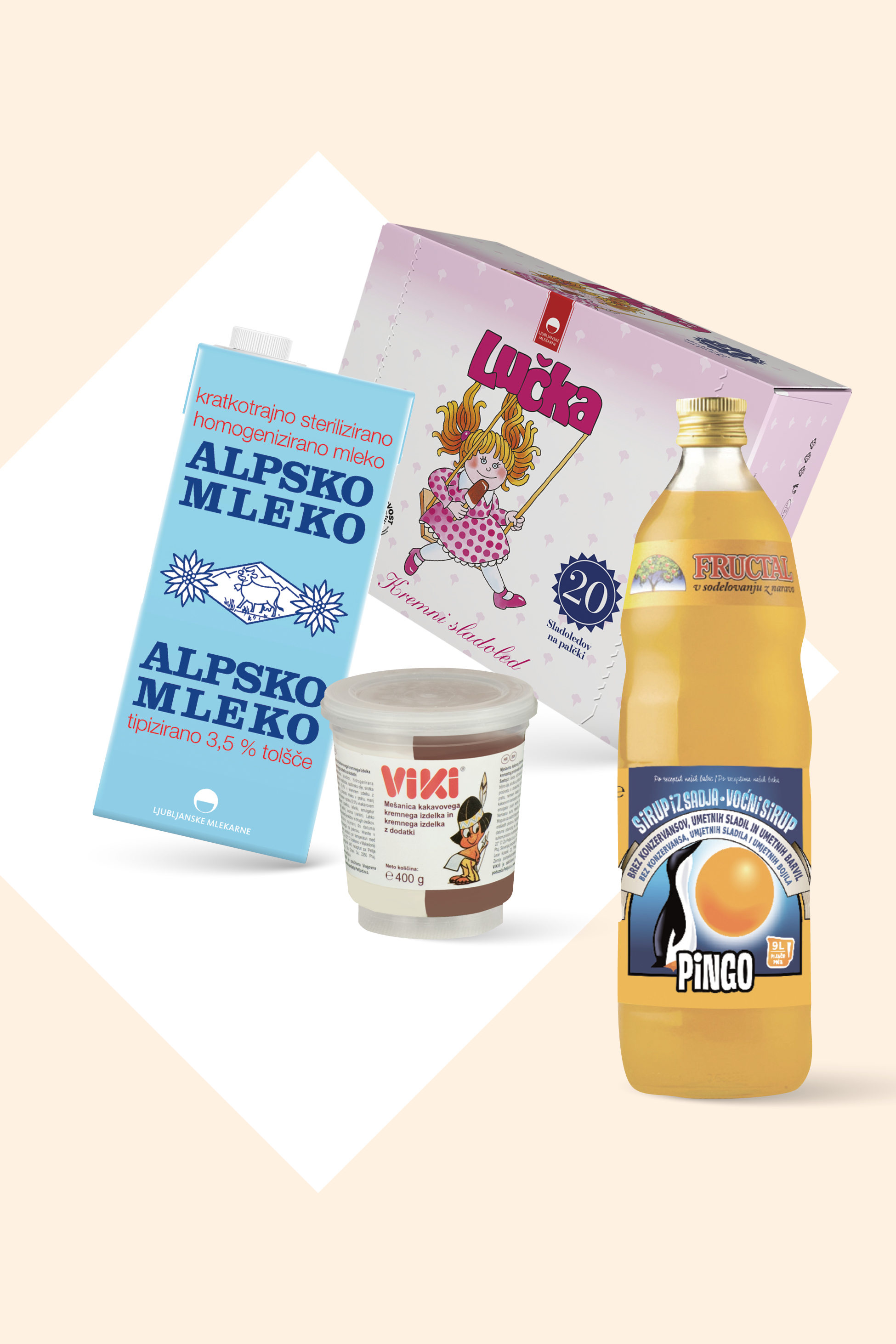 Mleko, sladoled, kakavov namaz in sadni sirup.