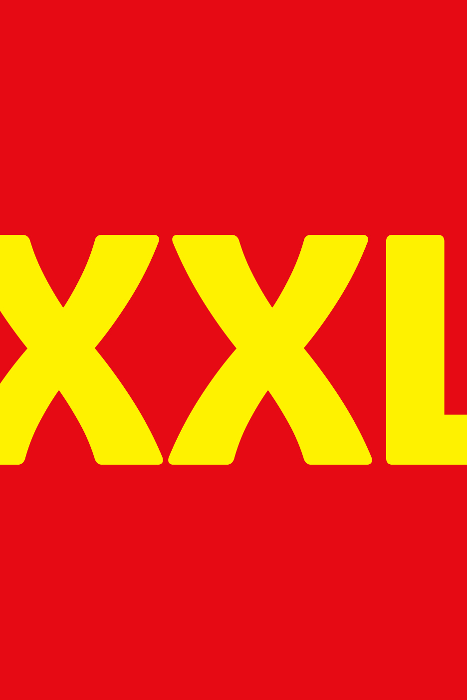 Rumeno besedilo XXL na rdečem ozadju.