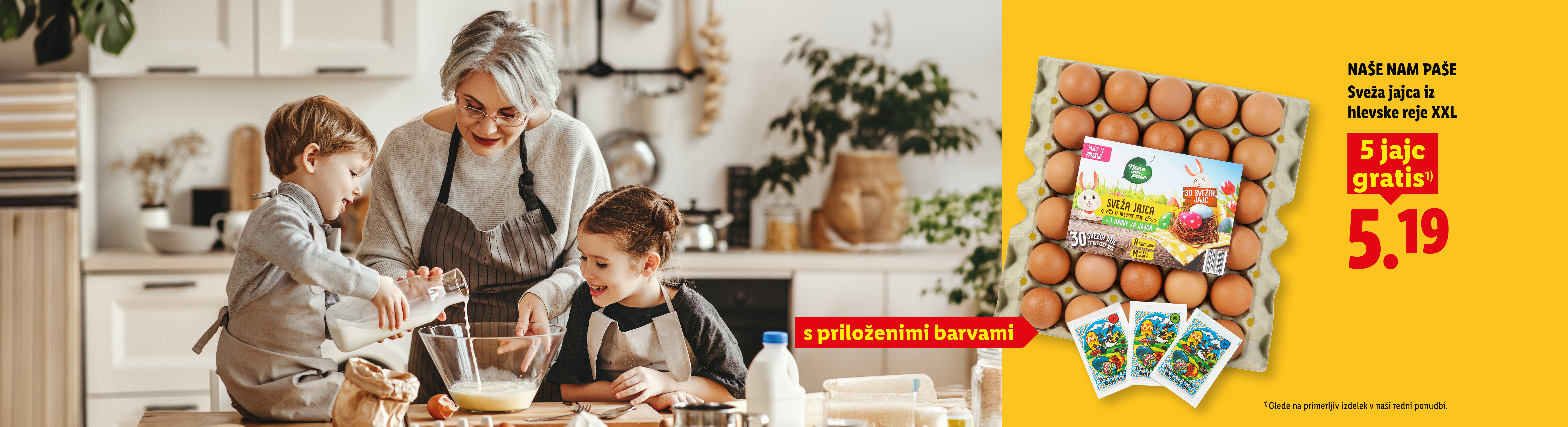 Družina peče pecivo z jajci, ki so na voljo s 5 brezplačnimi jajci in barvami za jajca za 5,19.