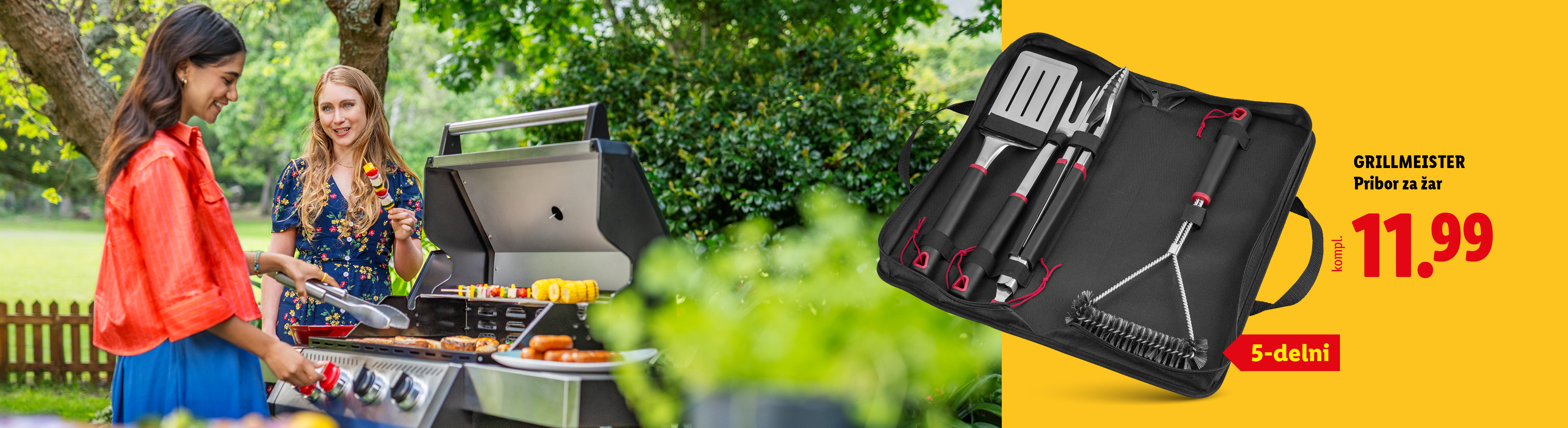 Ženski ob žaru s priborom za žar v torbici, cena 11,99 €.